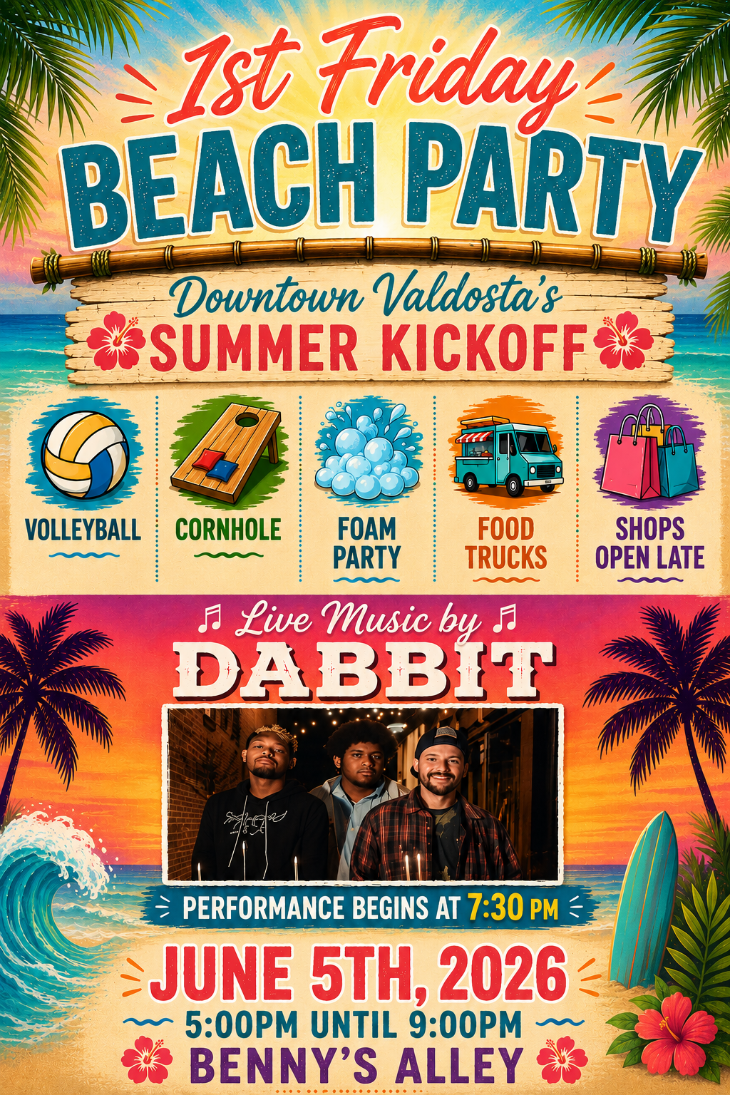 Flyer for 1st Friday Beach Party